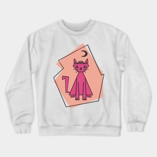 Geometric shape deep pink cut cat with black half moon Crewneck Sweatshirt